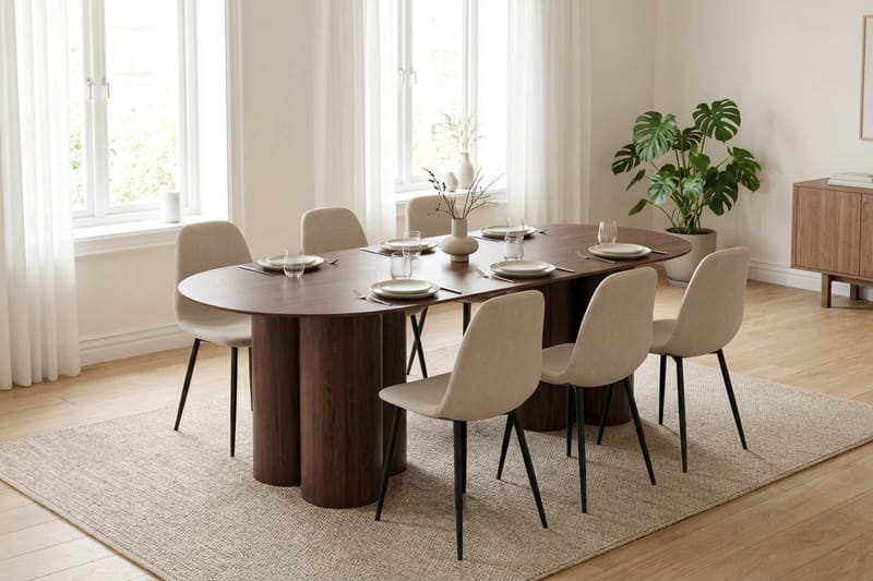 Juno Matgrupp rektangulärt 220 cm Valnöt med 8 Nibe Matstolar - Valnöt - Products - Möbler - Bord & matgrupp - Matgrupp