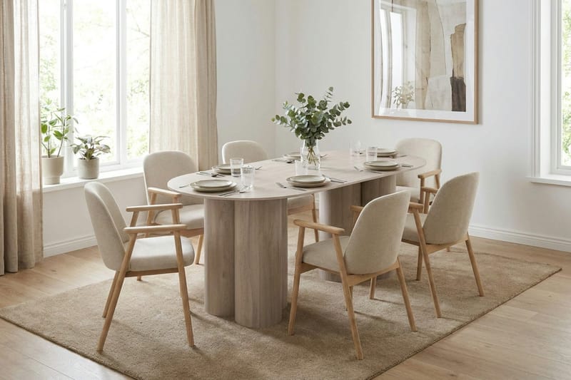 Juno Matgrupp rektangulärt 220 cm Vitlaserad med 8 Reciclar Matstolar - Vitlaserad - Products - Möbler - Bord & matgrupp - Matgrupp