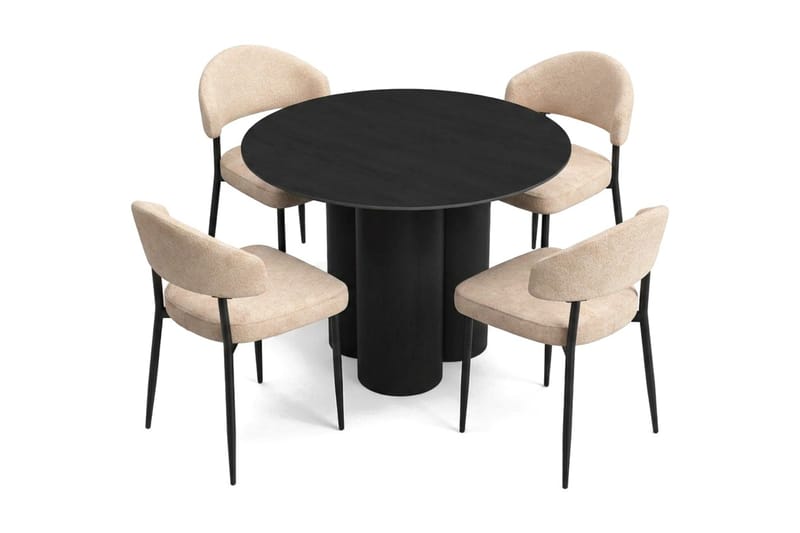 Juno Matgrupp runt 110 cm Svart med 4 Jairam Matstolar - Svart - Products - Möbler - Bord & matgrupp - Matgrupp