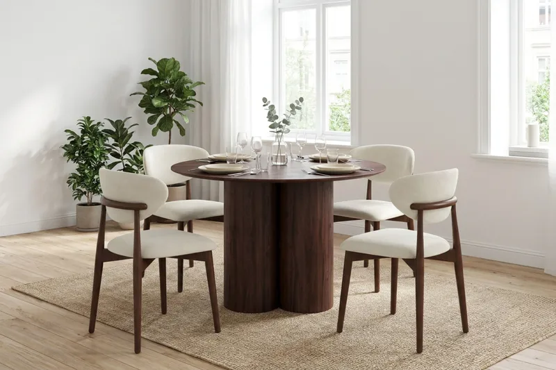 Juno Matgrupp runt 110 cm Valnöt med 4 Molly Matstolar - Valnöt - Products - Möbler - Bord & matgrupp - Matgrupp