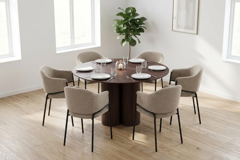 Juno Matgrupp runt 130 cm Valnöt med 6 Filip Matstolar - Valnöt - Products - Möbler - Bord & matgrupp - Matgrupp