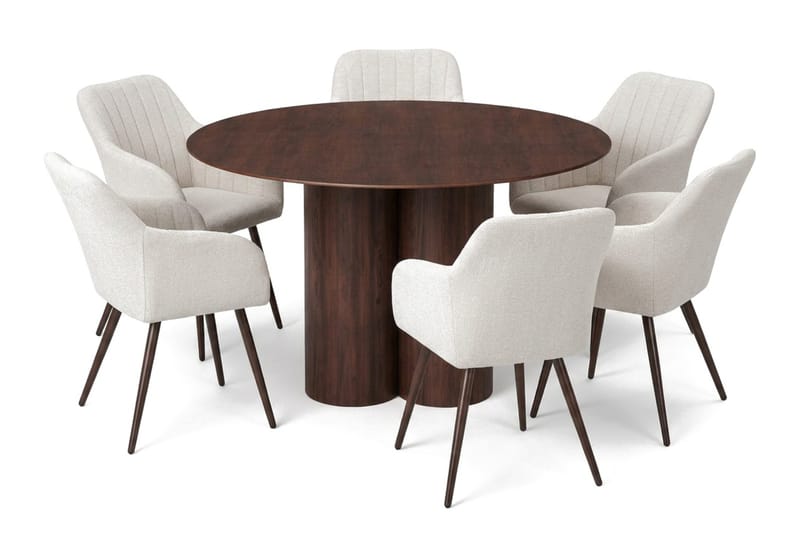 Juno Matgrupp runt 130 cm Valnöt med 6 Filippa Matstolar - Valnöt - Products - Möbler - Bord & matgrupp - Matgrupp