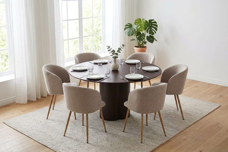 Juno Matgrupp runt 150 cm Rökt Ek med 6 Greya Matstolar - Rökt ek - Products - Möbler - Bord & matgrupp - Matgrupp