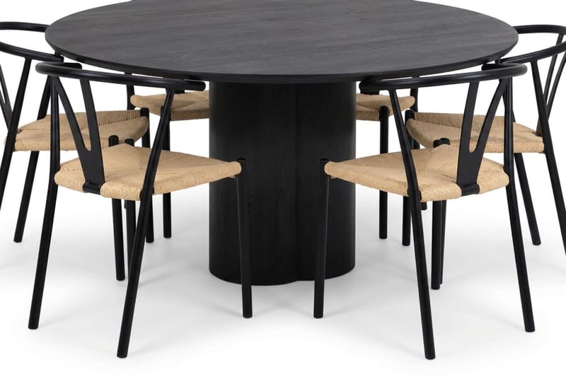 Juno Matgrupp runt 150 cm Svart med 6 Elysia Matstolar - Products - Möbler - Bord & matgrupp - Matgrupp