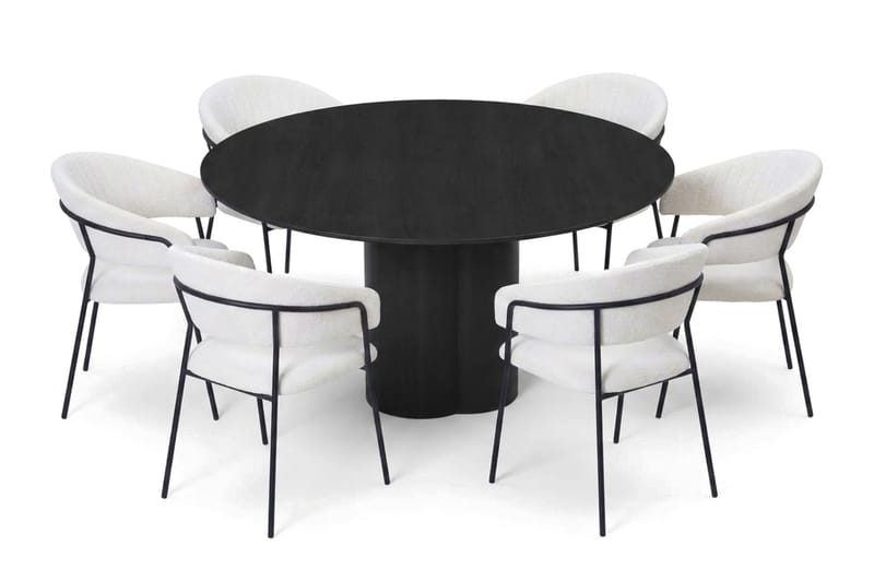 Juno Matgrupp runt 150 cm Svart med 6 Karol Matstolar - Svart - Products - Möbler - Bord & matgrupp - Matgrupp