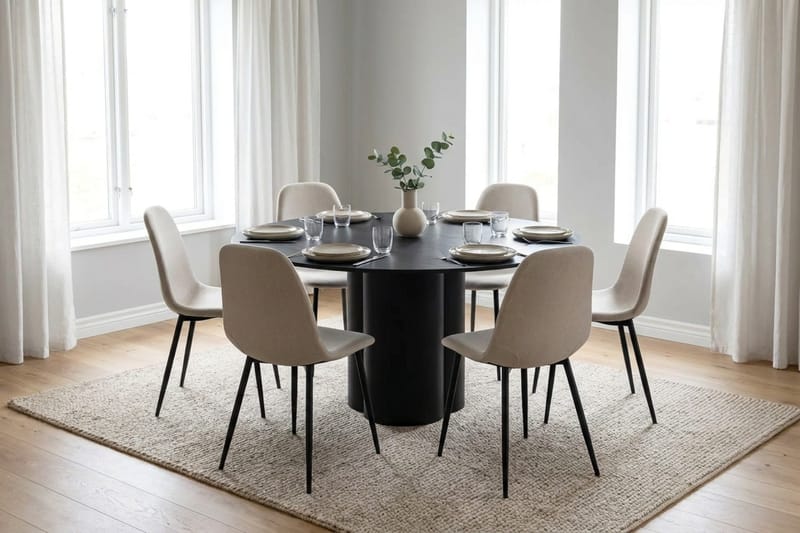 Juno Matgrupp runt 150 cm Svart med 6 Nibe Matstolar - Svart - Products - Möbler - Bord & matgrupp - Matgrupp
