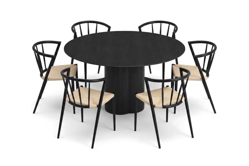 Juno Matgrupp runt 150 cm Svart med 6 Winston Matstolar - Svart - Products - Möbler - Bord & matgrupp - Matgrupp