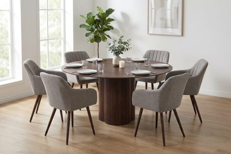 Juno Matgrupp runt 150 cm Valnöt med 6 Filippa Matstolar - Valnöt - Products - Möbler - Bord & matgrupp - Matgrupp