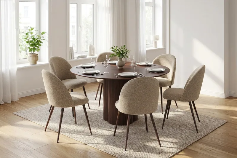 Juno Matgrupp runt 150 cm Valnöt med 6 Nibe Plus Matstolar - Valnöt - Products - Möbler - Bord & matgrupp - Matgrupp