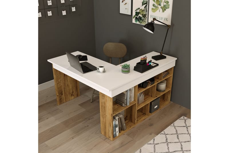 Dalran Skrivbord 129 cm - Natur/Vit - Products - Möbler - Bord & matgrupp - Kontorsbord - Datorbord