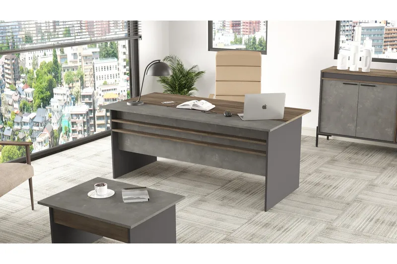 Desgrar Skrivbord 180 cm, Brun/Betonggrå/Antracit