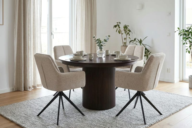Kopparbo Förlängningsbart runt 120-220 cm Rökt Ek med 4 Torsby Matstolar - Rökt ek - Products - Möbler - Bord & matgrupp - Matgrupp