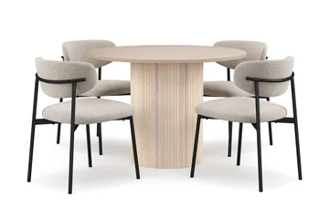 Kopparbo Matbord 106 cm med 4 Lucy Matstolar - White / Greige Bouclé / Metallben Svart - Products - Möbler - Bord & matgrupp - Matgrupp
