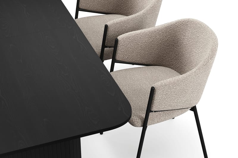 Kopparbo Matbord 180-240 cm Förlängningsbart med 4 Filip Matstolar - Svart / Taupe Bouclé - Products - Möbler - Bord & matgrupp - Matgrupp