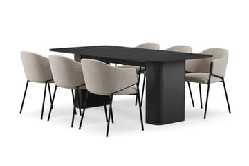 Kopparbo Matbord 200-260 cm Förlängningsbart med 6 Filip Matstolar - Svart / Taupe Bouclé - Products - Möbler - Bord & matgrupp - Matgrupp
