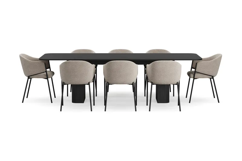Kopparbo Matbord 200-260 cm Förlängningsbart med 8 Filip Matstolar - Svart / Taupe Bouclé - Products - Möbler - Bord & matgrupp - Matgrupp