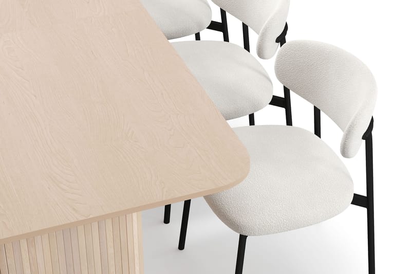 Kopparbo Matbord 200-260 cm Förlängningsbart med illäggsskiv med 6 Lucy Matstolar - Vit / Vit Bouclé / Metallben Svart - Products - Möbler - Bord & matgrupp - Matgrupp