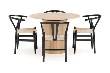 Kopparbo Matgrupp 106 cm Rund Förlängningsbart med 4 Dastoori Matstolar - Whitewash - Products - Möbler - Bord & matgrupp - Matgrupp