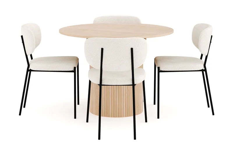 Kopparbo Matgrupp 106 cm Rund Förlängningsbart med 4 Gemmiano Matstolar - Whitewash - Products - Möbler - Bord & matgrupp - Matgrupp