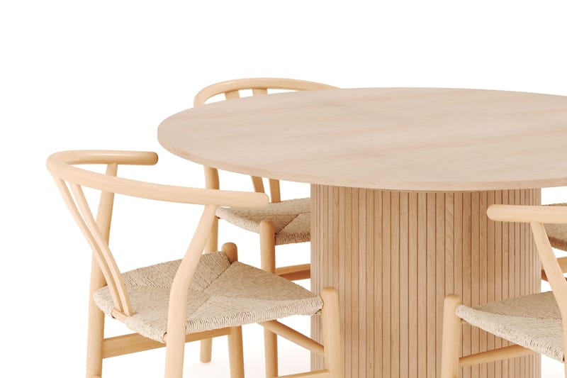 Kopparbo Matgrupp 130 cm Rund Förlängningsbart med 4 Dastoori Matstolar - Whitewash - Products - Möbler - Bord & matgrupp - Matgrupp