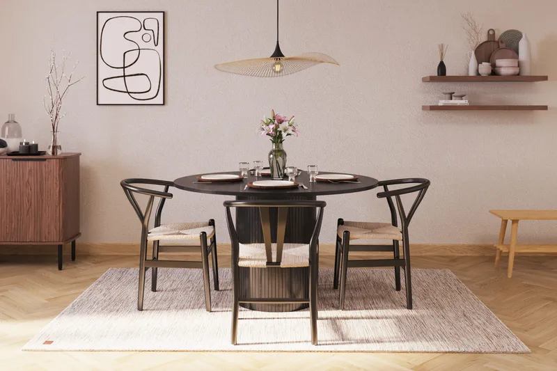 Kopparbo Matgrupp förlängningsbart 130-180 cm Rund med 4 Dastoori Matstol - 2220067-4,2229282-1 - Svart - Products - Möbler - Bord & matgrupp - Matgrupp