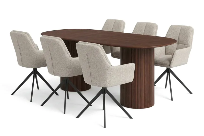Kopparbo Matgrupp oval 180 cm Valnöt med 6 Torsby Matstolar, Valnöt