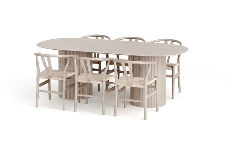 Kopparbo Matgrupp oval 220 cm Vitlaserad med 6 Dastoori Matstolar, Vitlaserad ek