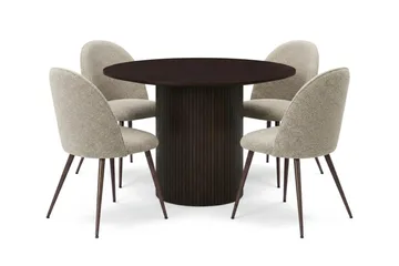 Kopparbo Matgrupp runt 110 cm Rökt Ek med 4 Nibe Plus Matstolar, Rökt ek
