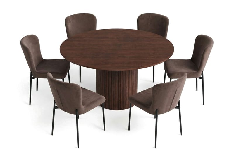 Kopparbo Matgrupp runt 130 cm Valnöt med 6 Elsie Matstolar - Valnöt/Brun - Products - Möbler - Bord & matgrupp - Matgrupp