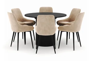 Kopparbo Rund Matgrupp 106-156cm med 6 Alsarp Matstolar - Svart - Products - Möbler - Bord & matgrupp - Matgrupp