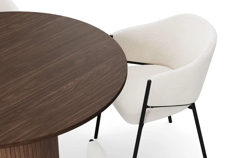 Kopparbo Runt Matbord 120 cm med 4 Filip Matstolar - Mörkbrun / Vit Bouclé - Products - Möbler - Bord & matgrupp - Matgrupp
