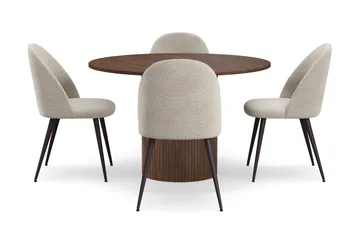 Kopparbo Runt Matbord 120 cm med 4 Nibe Plus Matstolar - Mörkbrun / Greige Bouclé / Metallben Valnöt - Products - Möbler - Bord & matgrupp - Matgrupp