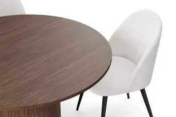 Kopparbo Runt Matbord 120 cm med 4 Nibe Plus Matstolar - Mörkbrun / Vit Bouclé / Metallben Valnöt - Products - Möbler - Bord & matgrupp - Matgrupp