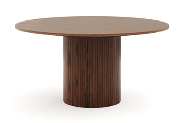 Kopparbo Runt Matbord 150 cm med 6 Greya Matstolar med armstöd - Valnöt / Vit Bouclé / Metallben Valnöt - Products - Möbler - Bord & matgrupp - Matgrupp