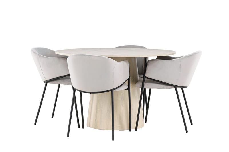 Lanzo Matgrupp 120 cm Rund med 4 Evelina stolar - Whitewash/Grå - Products - Möbler - Bord & matgrupp - Matgrupp
