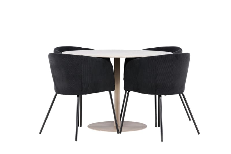 Lycke Matgrupp 110 cm Rund med 4 Berit stolar - Beige/Svart - Products - Möbler - Bord & matgrupp - Matgrupp