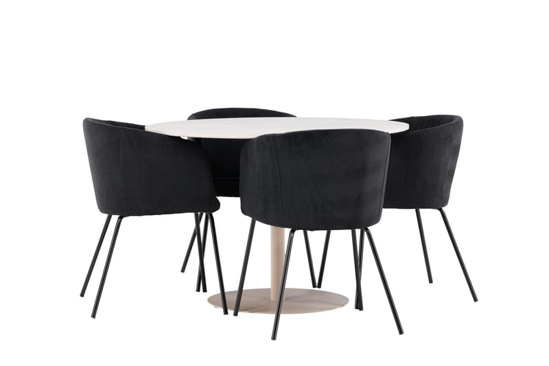 Lycke Matgrupp 110 cm Rund med 4 Berit stolar - Beige/Svart - Products - Möbler - Bord & matgrupp - Matgrupp