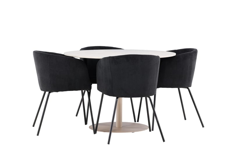 Lycke Matgrupp 110 cm Rund med 4 Berit stolar - Beige/Svart - Products - Möbler - Bord & matgrupp - Matgrupp