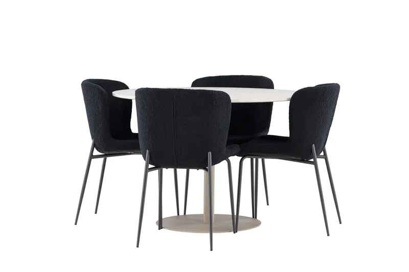 Lycke Matgrupp 110 cm Rund med 4 Modesto stolar - Beige/Svart - Products - Möbler - Bord & matgrupp - Matgrupp