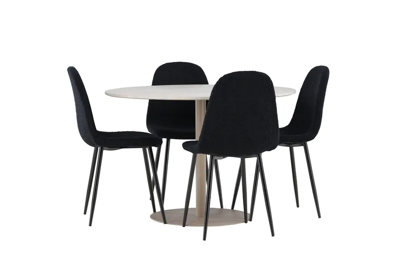Lycke Matgrupp 110 cm Rund med 4 Polar stolar, Beige/Svart