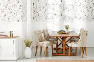 Lyon Förlängningsbar Matgrupp 200 cm med 6 Viktoria Fåtölj - Brunt Trä / Natur Beige - Products - Möbler - Bord & matgrupp - Matgrupp