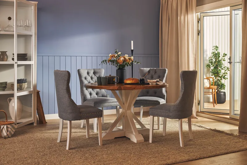 Lyon Matgrupp 120 cm Rund inkl 4 Bergviken Stolar - Brun/Vit - Products - Möbler - Bord & matgrupp - Matgrupp