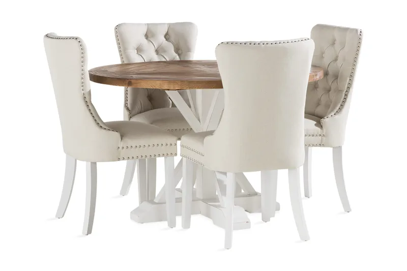 Lyon Matgrupp 120 cm Rund inkl 4 Bergviken Stolar - Brun/Vit - Products - Möbler - Bord & matgrupp - Matgrupp