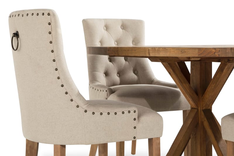 Lyon Matgrupp Rund med 4 st Viktoria Fåtölj - Trä / Beige - Products - Möbler - Bord & matgrupp - Matgrupp