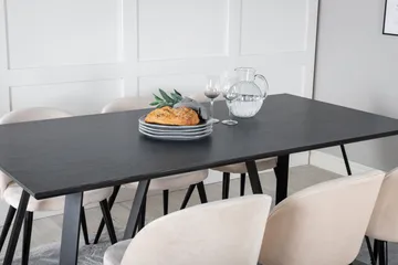 Marina Matgrupp 180 cm Rektangulär med 6 Velvet stolar - Beige - Products - Möbler - Bord & matgrupp - Matgrupp