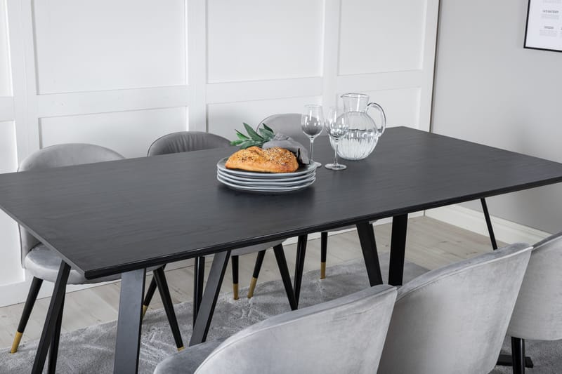 Marina Matgrupp 180 cm Rektangulär med 6 Velvet stolar - Svart - Products - Möbler - Bord & matgrupp - Matgrupp