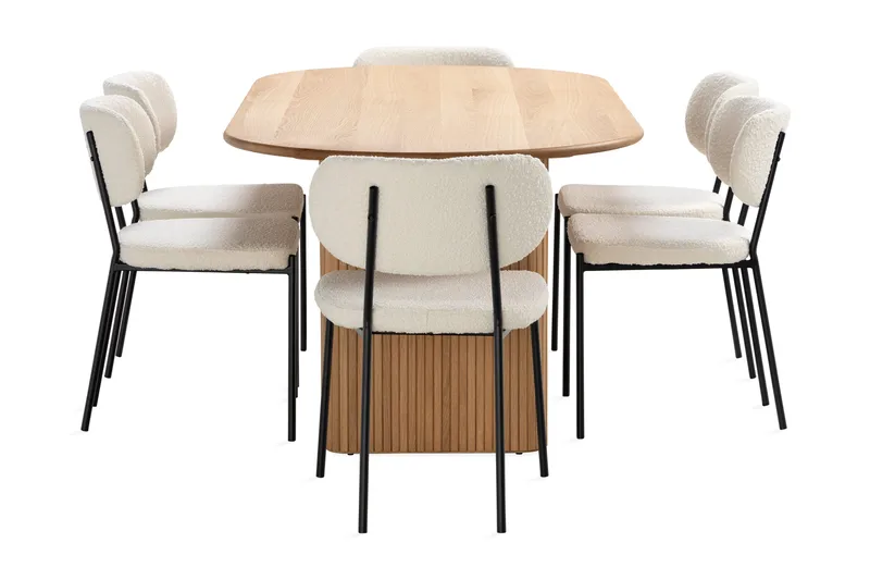 Noira Matbord 220 cm Massiv Ek med 6st Gemmiano Matstol - Natur - Products - Möbler - Bord & matgrupp - Matgrupp