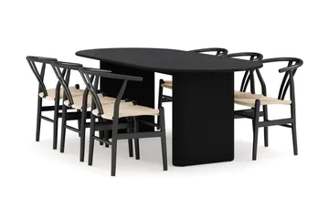 Noira Matgrupp 220 cm Massiv Ek med 6 Dastoori Matstolar
