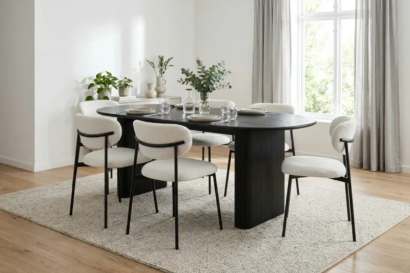 Noira Matgrupp rektangulärt 220 cm Svart med 6 Lucy Matstolar - Svart - Products - Möbler - Bord & matgrupp - Matgrupp