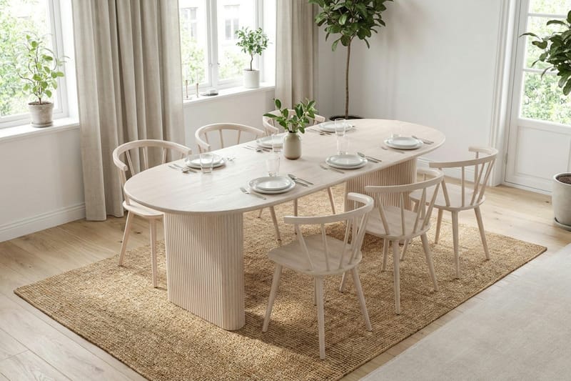 Noira Matgrupp rektangulärt 220 cm Vitlaserad med 8 Tyrö Matstolar - Vitlaserad - Products - Möbler - Bord & matgrupp - Matgrupp